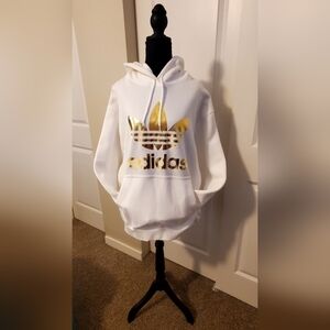 Adidas White Hoodie with Gold Logo